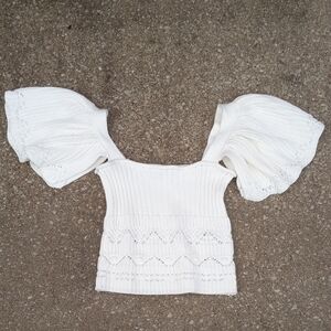 Zara White Cropped Open Back Flutter Sleeves Fairy Womens Top, Small